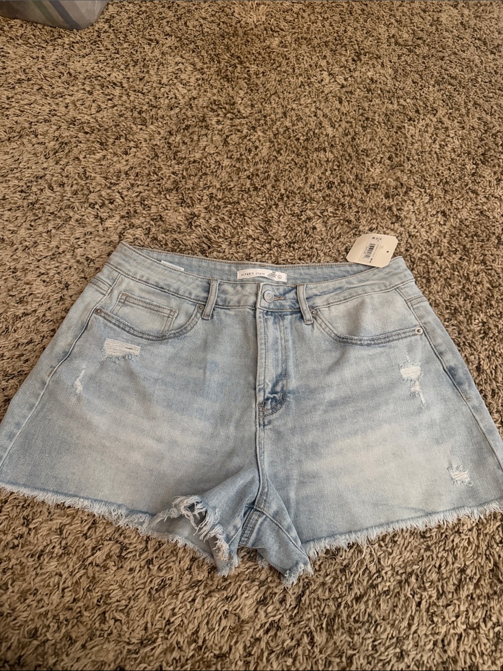 Altar'd State Light Wash Distressed Denim Shorts
